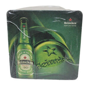 Heineken Square Bar Beer Coasters 4.25" New hard paper Qty 100 In Plastic Sleeve